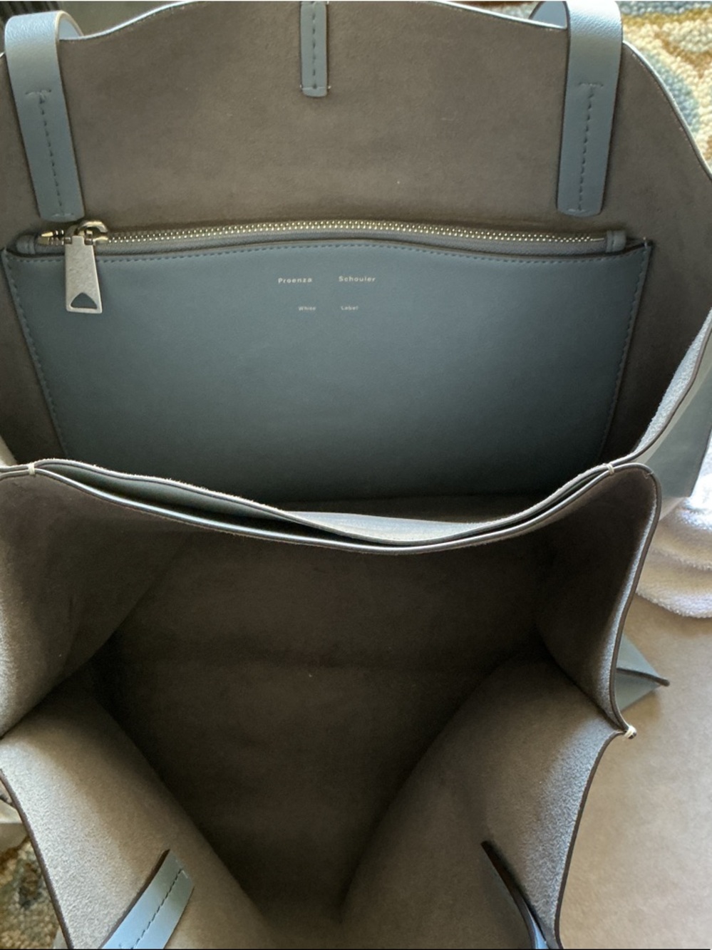 Proenza Schouler Light Blue Leather Tote with Double Compartments and Top Tie - Picture 5 of 8